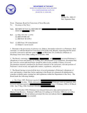发件人：海军记录修正委员会主席 收件人：海军部长